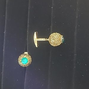 Women Men's Vintage emerald green inticate design cufflinks
